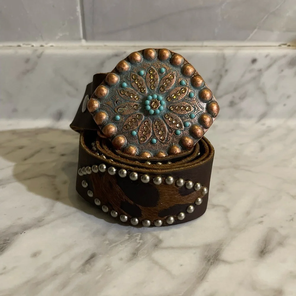 Leatherock Soft Genuine 100% Leather Turquoise studded belt